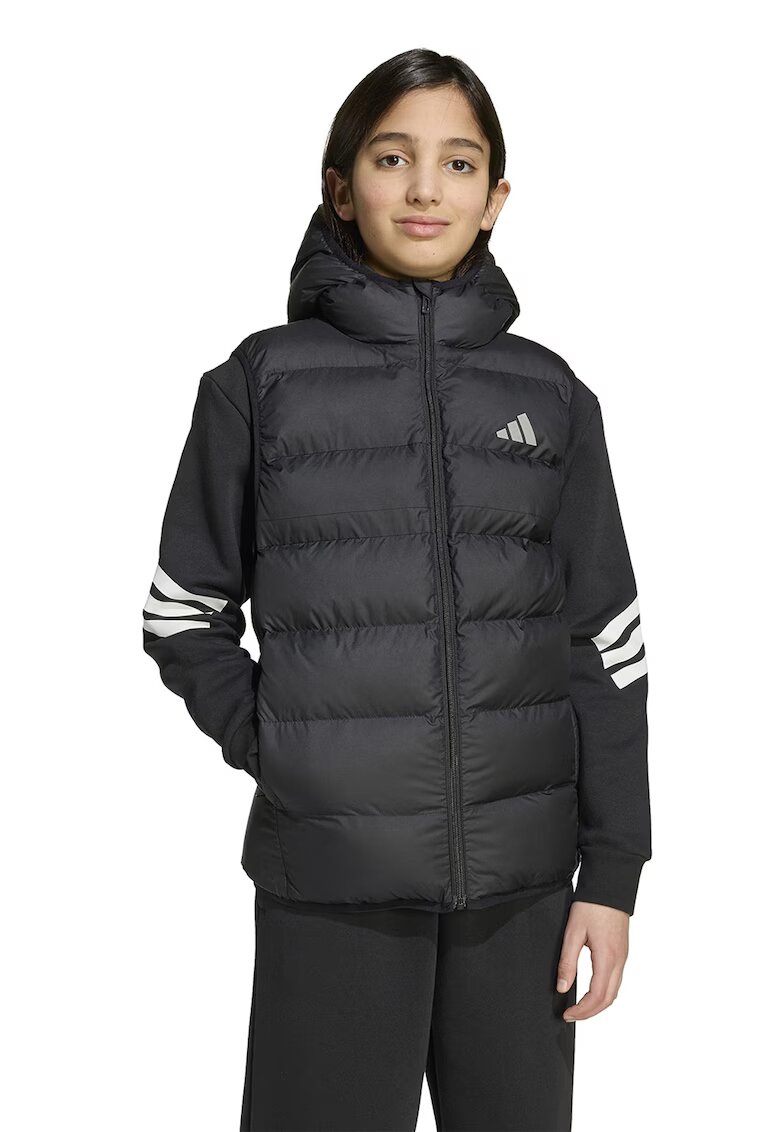 adidas Sportswear Ватиран елек с качулка - Черен/Бял
