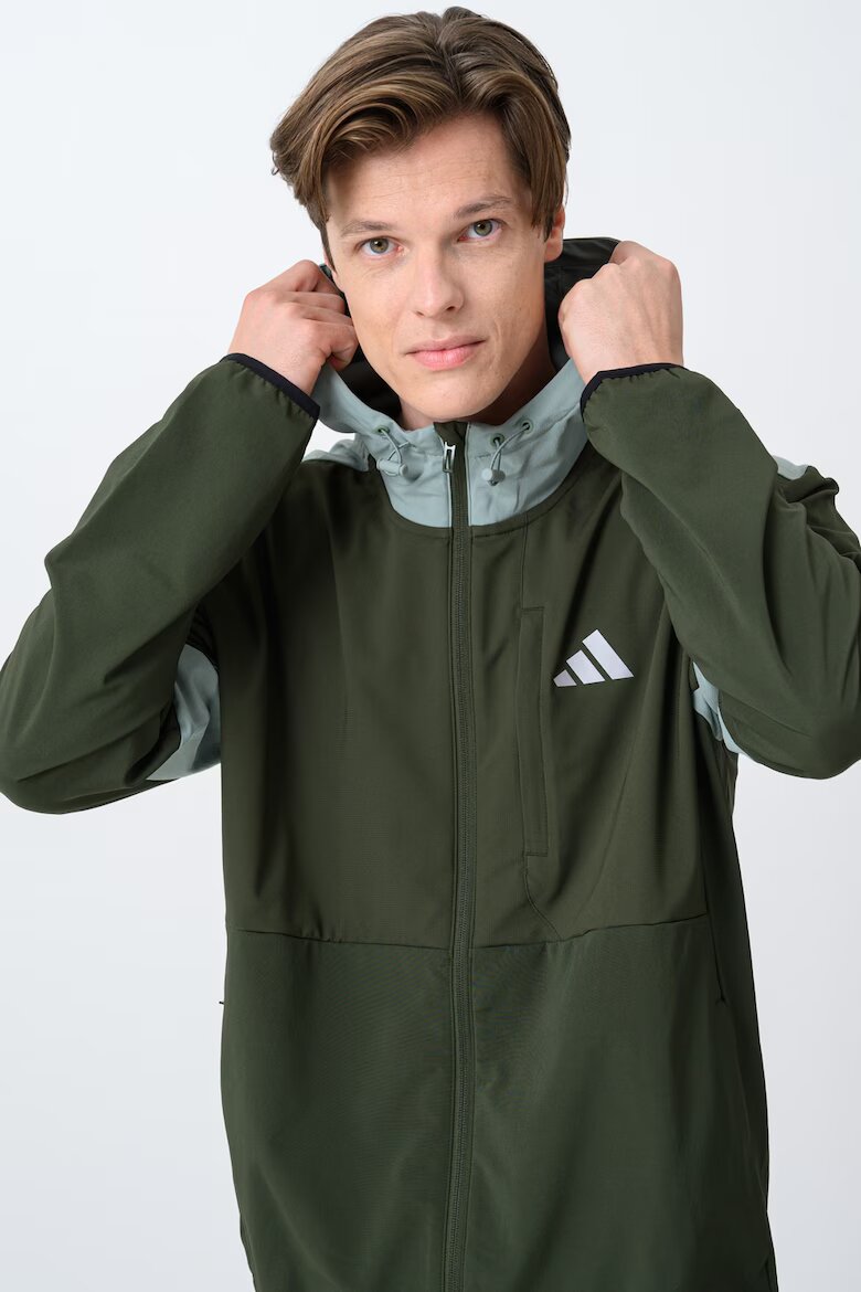 adidas Sportswear Яке с качулка и джобове с цип Пепеляво сиво/Тъмно каки