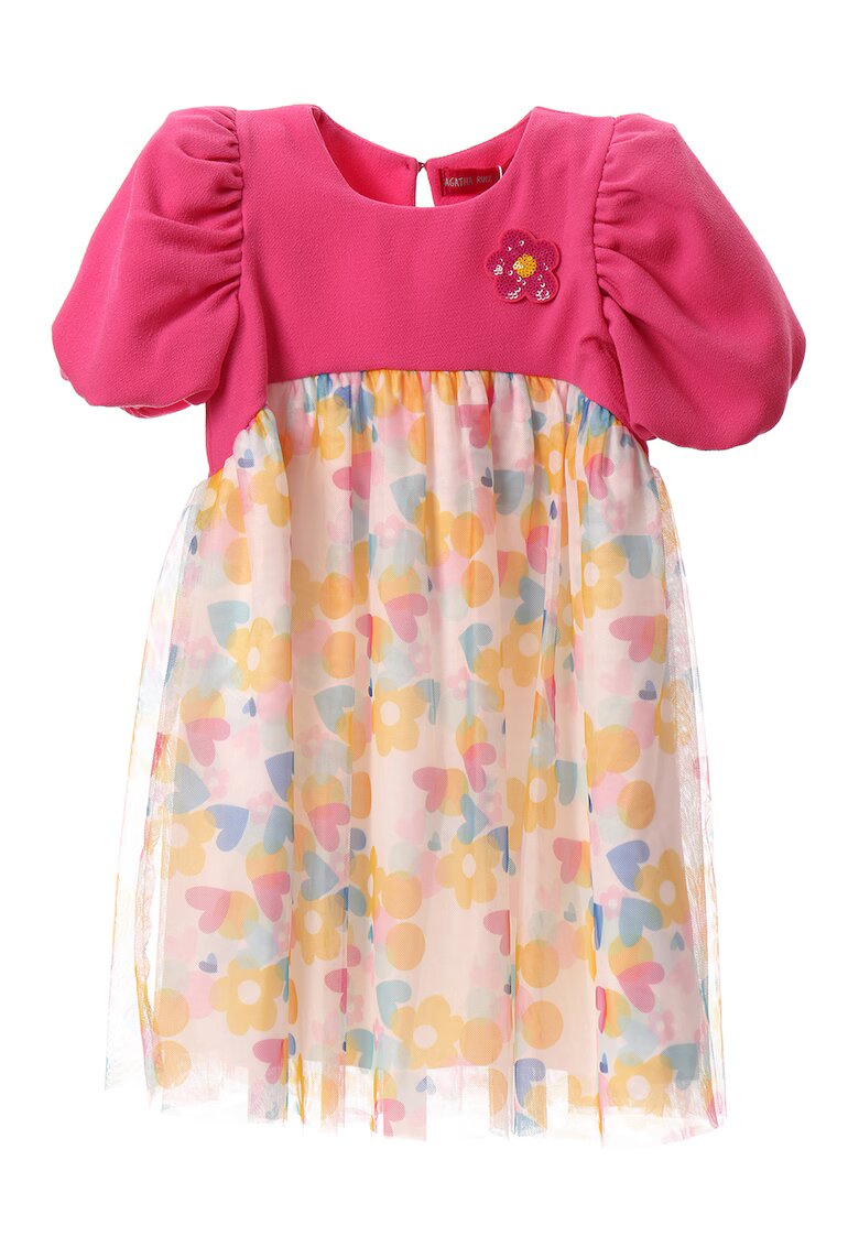 Agatha Ruiz de la Prada Комби рокля с бухнали ръкави - Фуксия/Синапено жълто