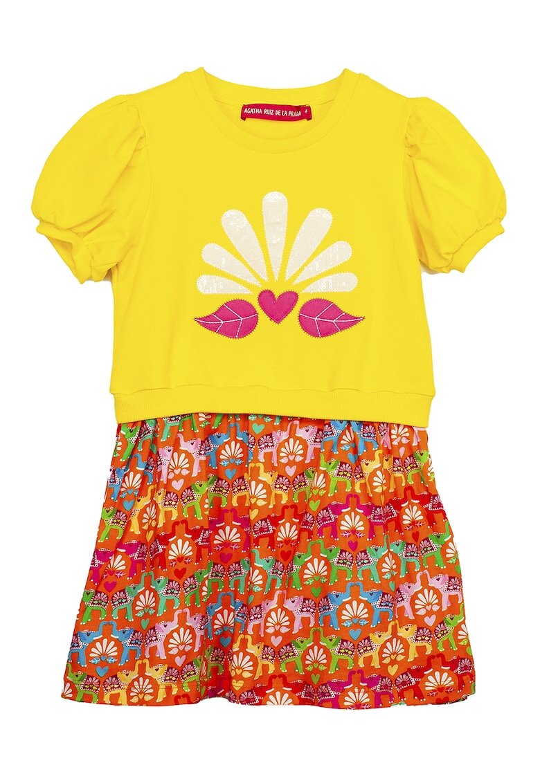 Agatha Ruiz de la Prada Комби рокля с принт - Бял - Жълт - Мандарина -