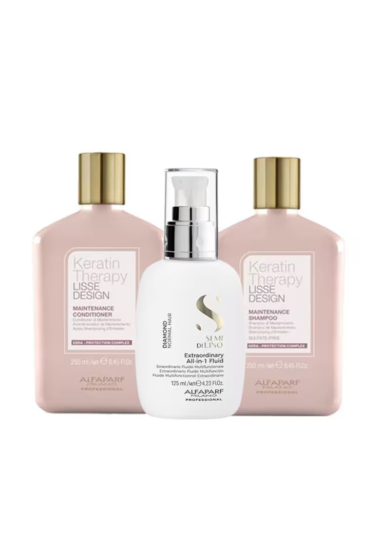 Alfaparf Комплект с Lisse Design Keratin Therapy Maintenance Shampoo 250 ml и балсам 200 ml и All-in-1 Diamond Illuminating Shine Fluid - 125 ml
