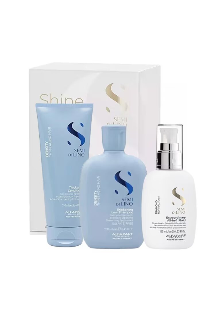 Alfaparf Комплект Semi di Lino Density Thickening - Шампоан 250 мл + Балсам 200 мл + Флуид за блясък All-in-1 Diamond Illuminating - 125 мл