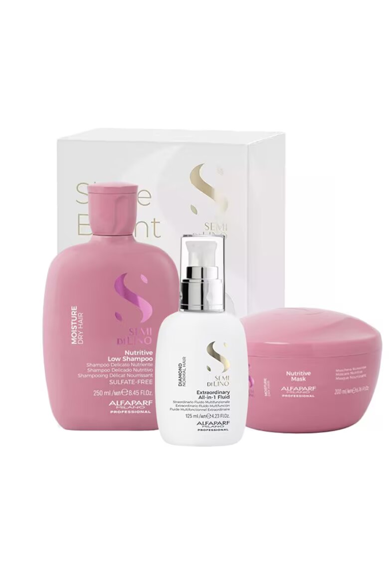 Alfaparf Комплект Semi Di Lino Moisture Nutritive Shampoo - 250 ml - Маска 200 ml и Флуид за блясък All-in-1 Diamond Illuminating - 125 ml