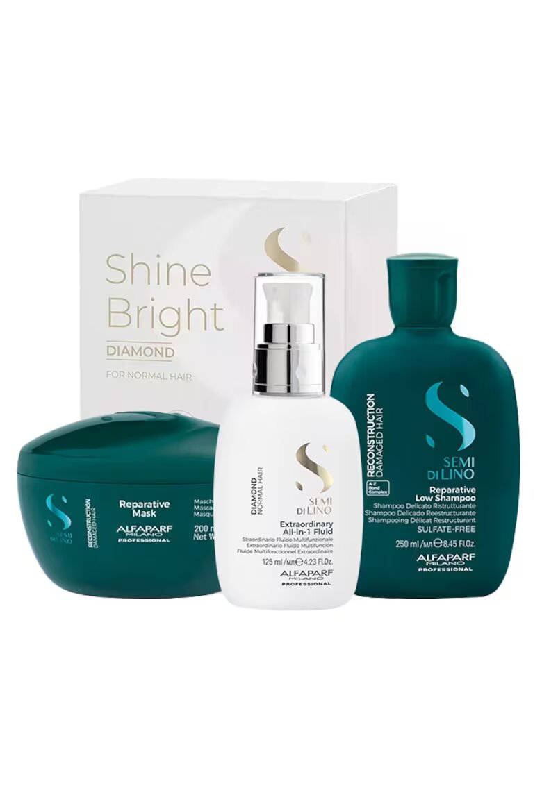 Alfaparf Комплект Semi Di Lino Reconstruction Shampoo - 250 ml - Маска 200 ml и Флуид за блясък All-in-1 Diamond Illuminating - 125 ml
