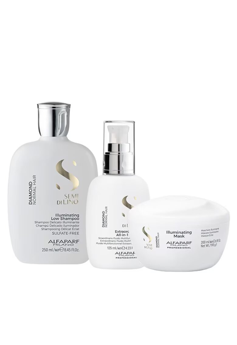 Alfaparf Комплект за блясък Semi Di Lino Diamond Illuminating with Shampoo - 250 ml - Маска - 200 ml и Флуид за блясък - 125 ml