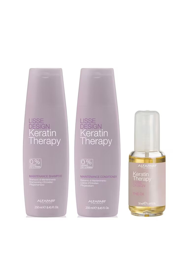 Alfaparf Milano Комплект Alfaparf Smooth Design Keratin Therapy - Шампоан - 250 мл - Балсам - 250 мл - Масло за коса - 50 мл