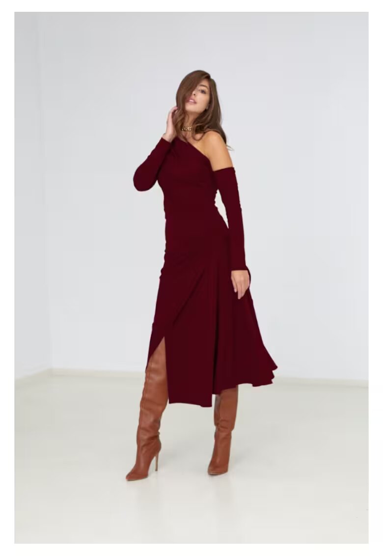 Alina Cernatescu Melrose Asymmetrical Midi Dress With Cold-shoulder