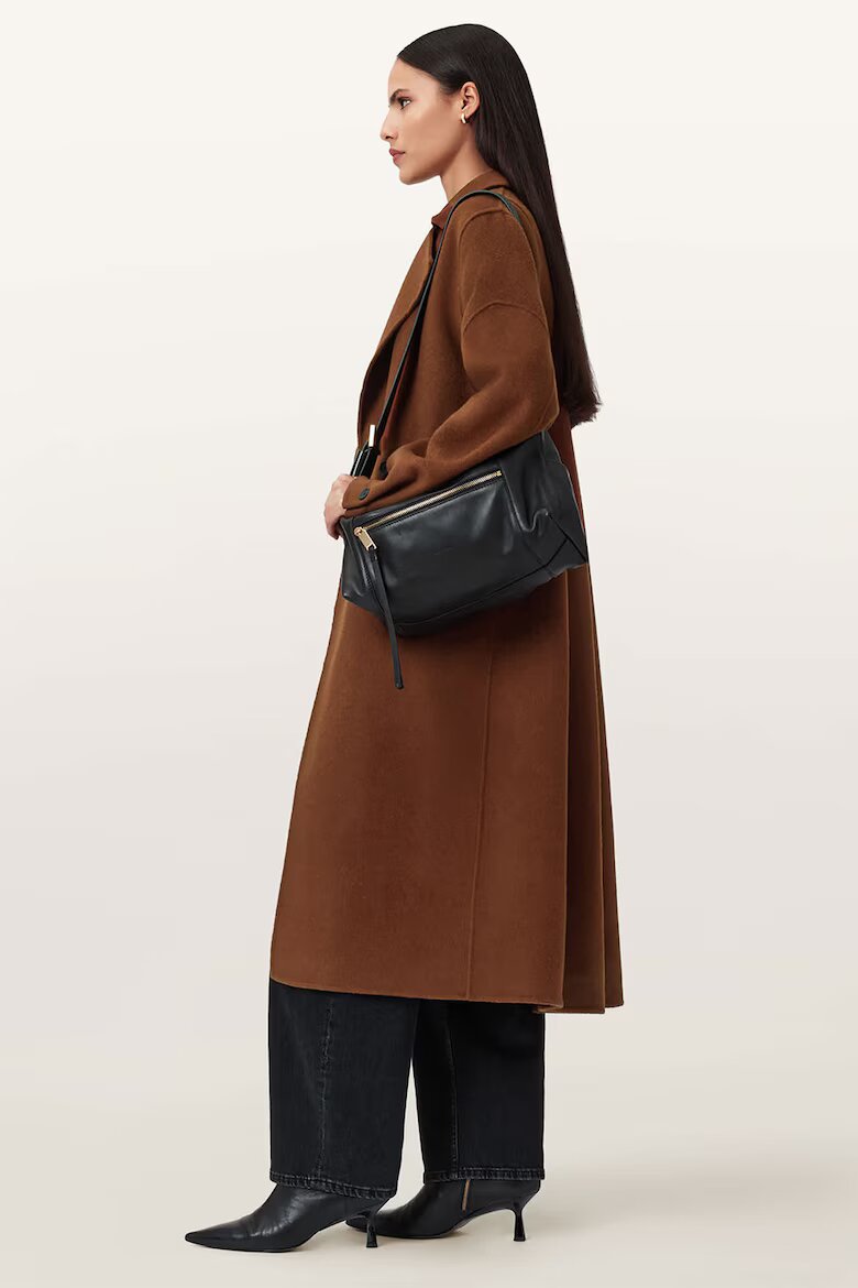 AllSaints Дълъг тренч Sellma с вълна и копчета Кафяв