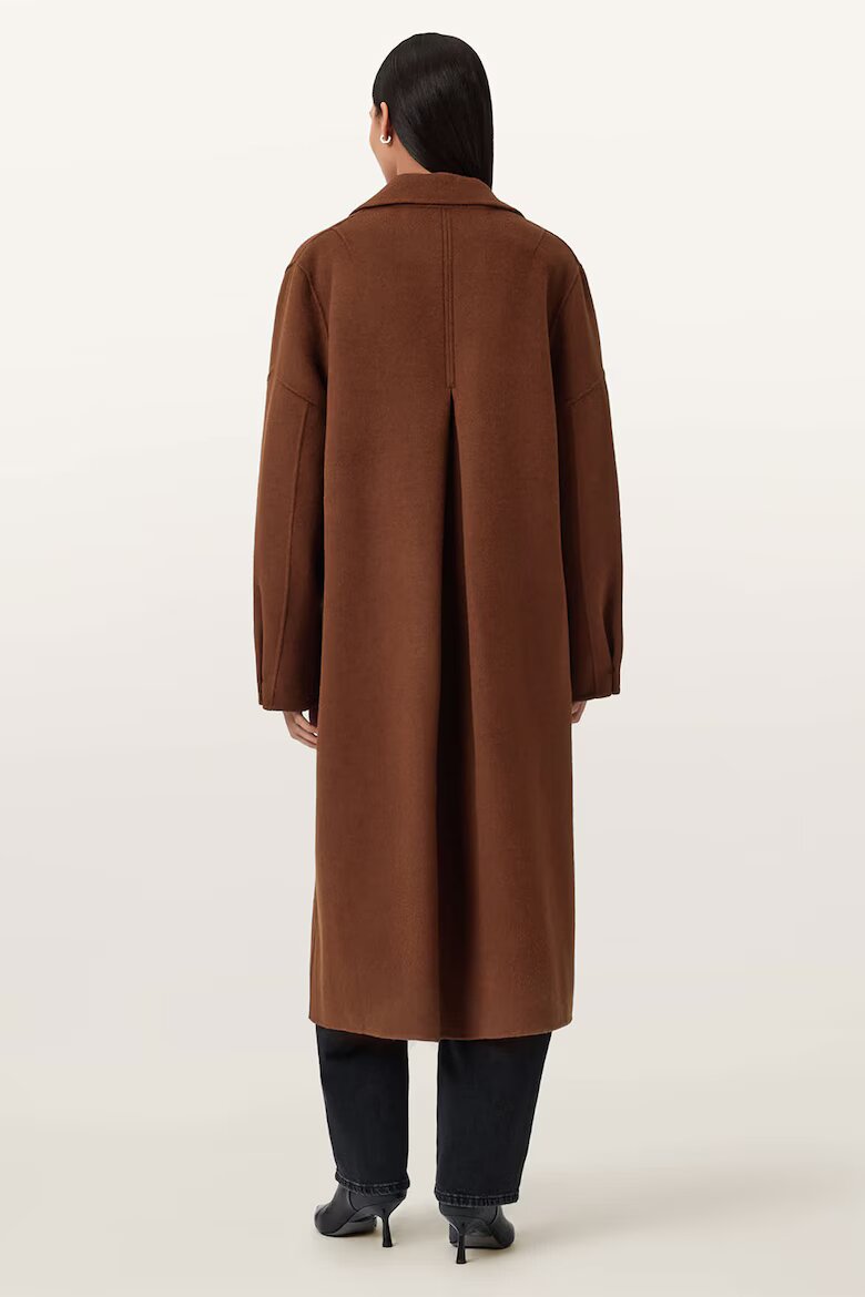 AllSaints Дълъг тренч Sellma с вълна и копчета Кафяв