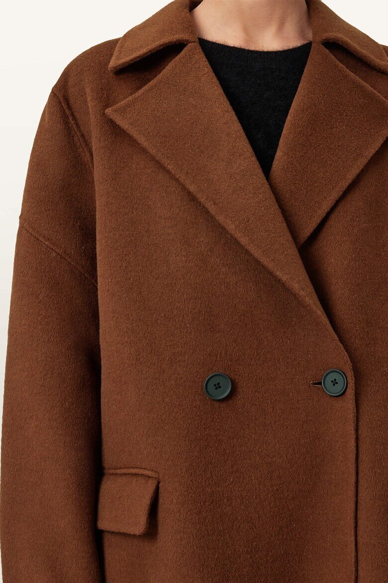 AllSaints Дълъг тренч Sellma с вълна и копчета Кафяв