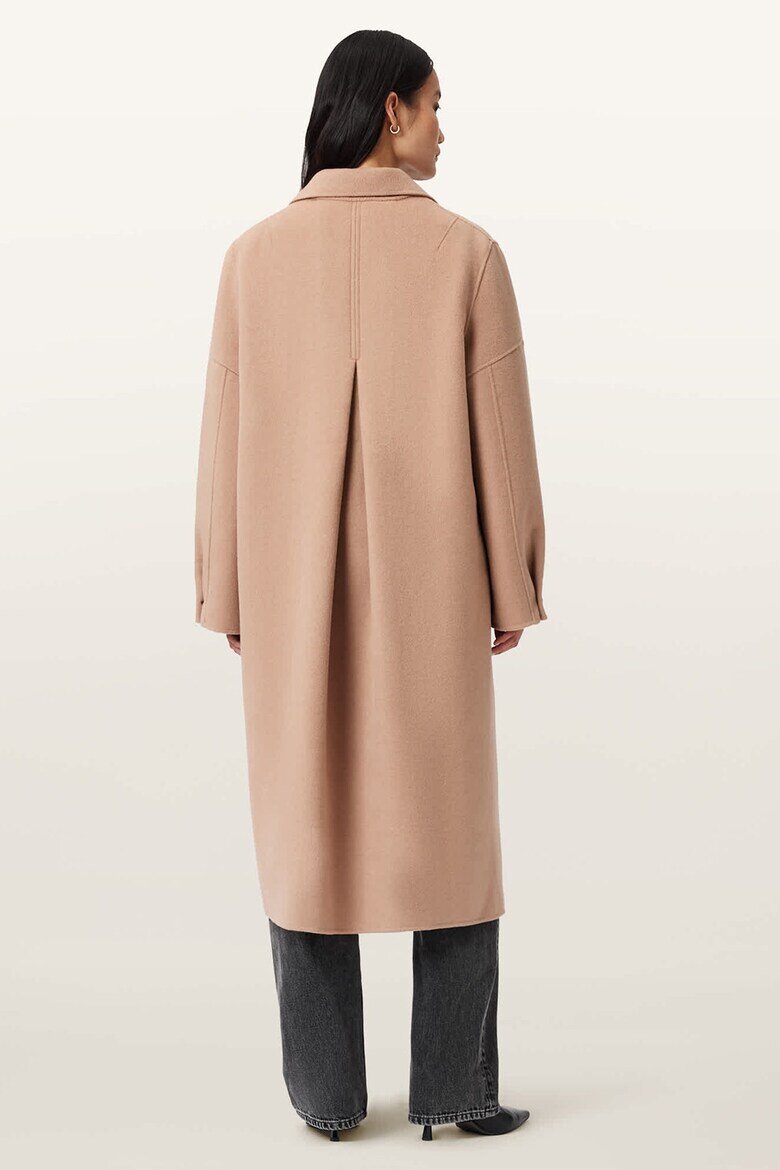 AllSaints Дълъг тренч Sellma с вълна и копчета Светлокафяв