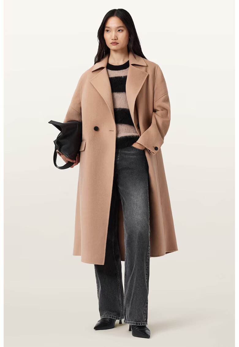 AllSaints Дълъг тренч Sellma с вълна и копчета