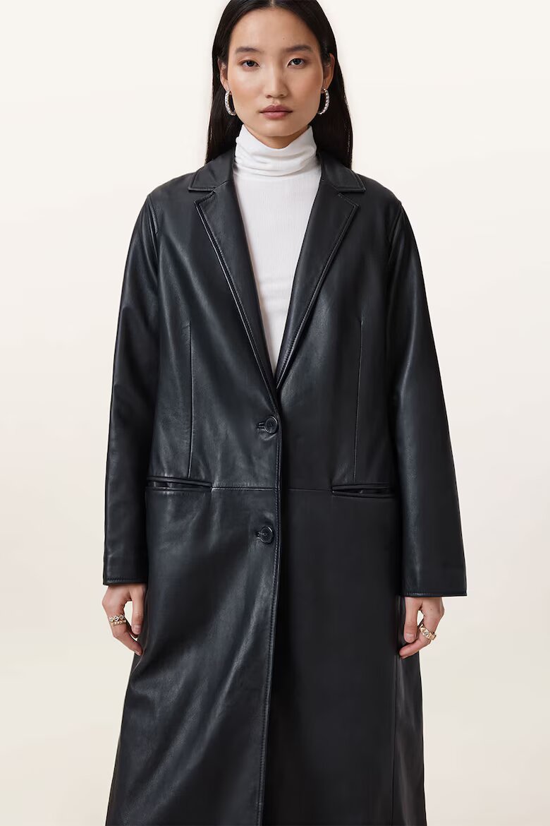 AllSaints Дълго кожено палто Aire - Черен