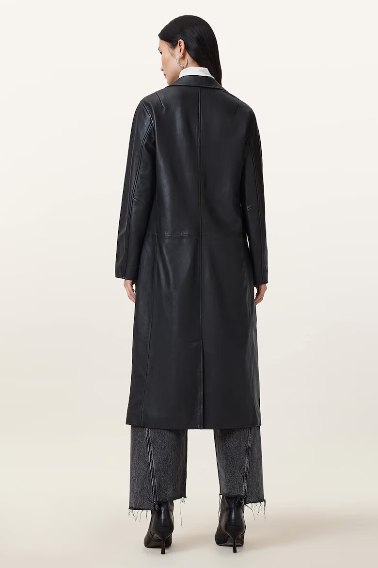 AllSaints Дълго кожено палто Aire - Черен
