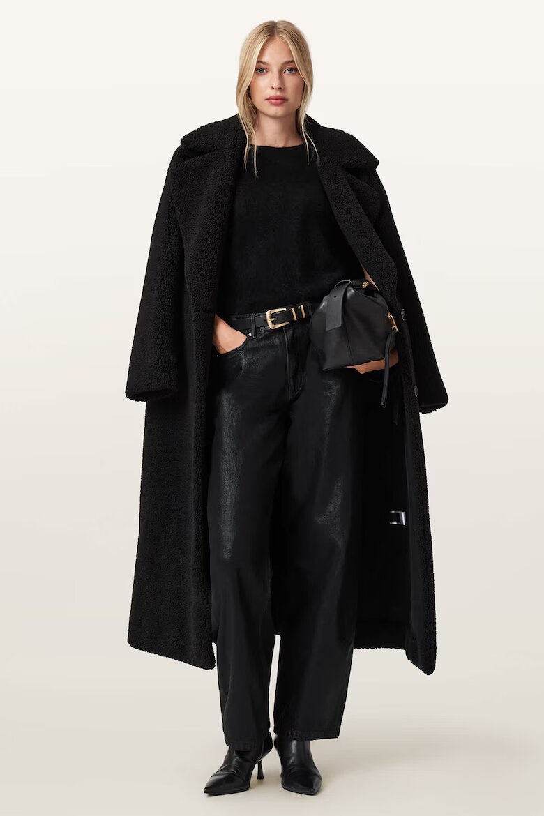 AllSaints Дълго палто с копчета Черен