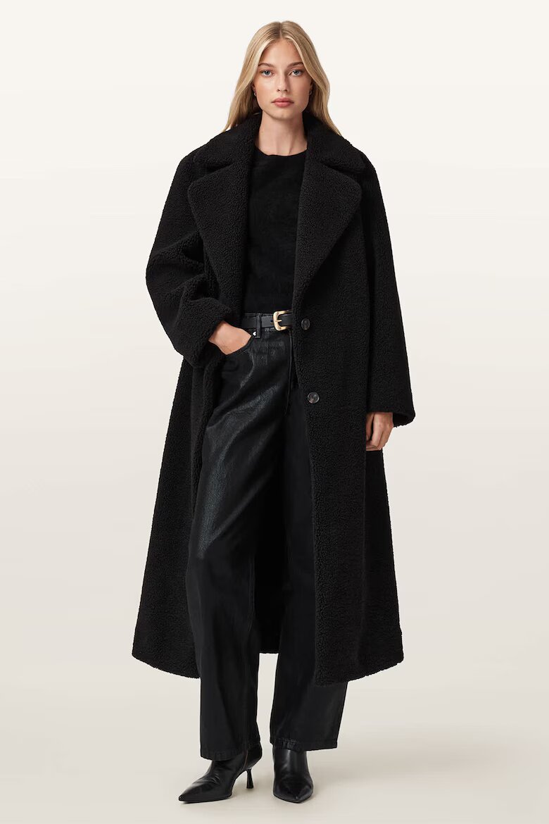 AllSaints Дълго палто с копчета - Черен