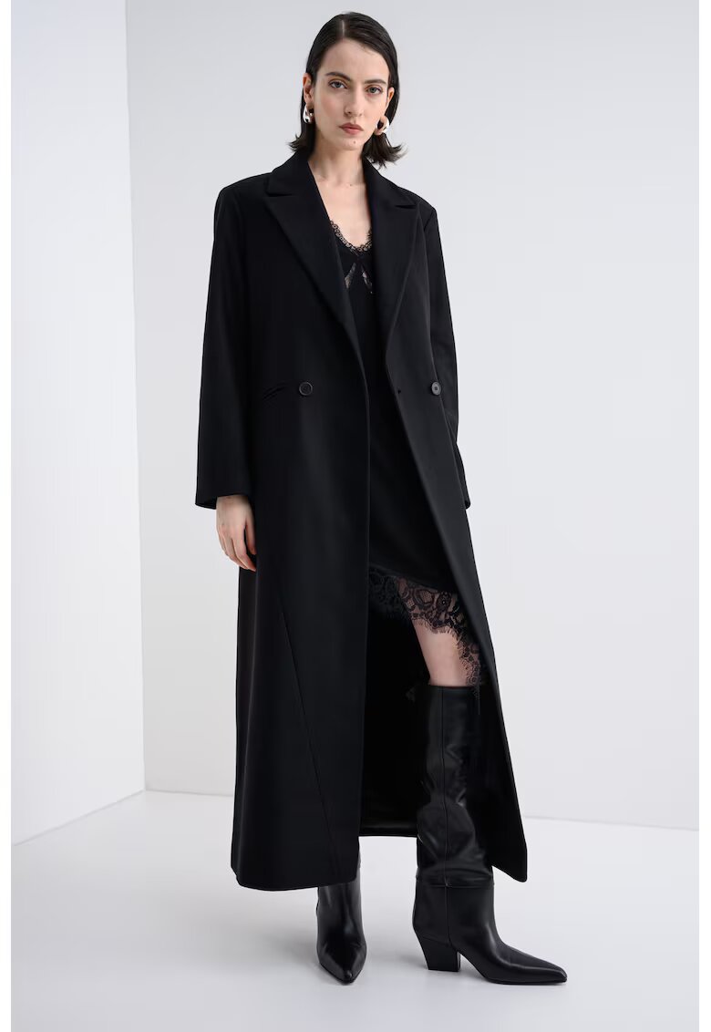 AllSaints Дълго палто с вълна и бродирано лого