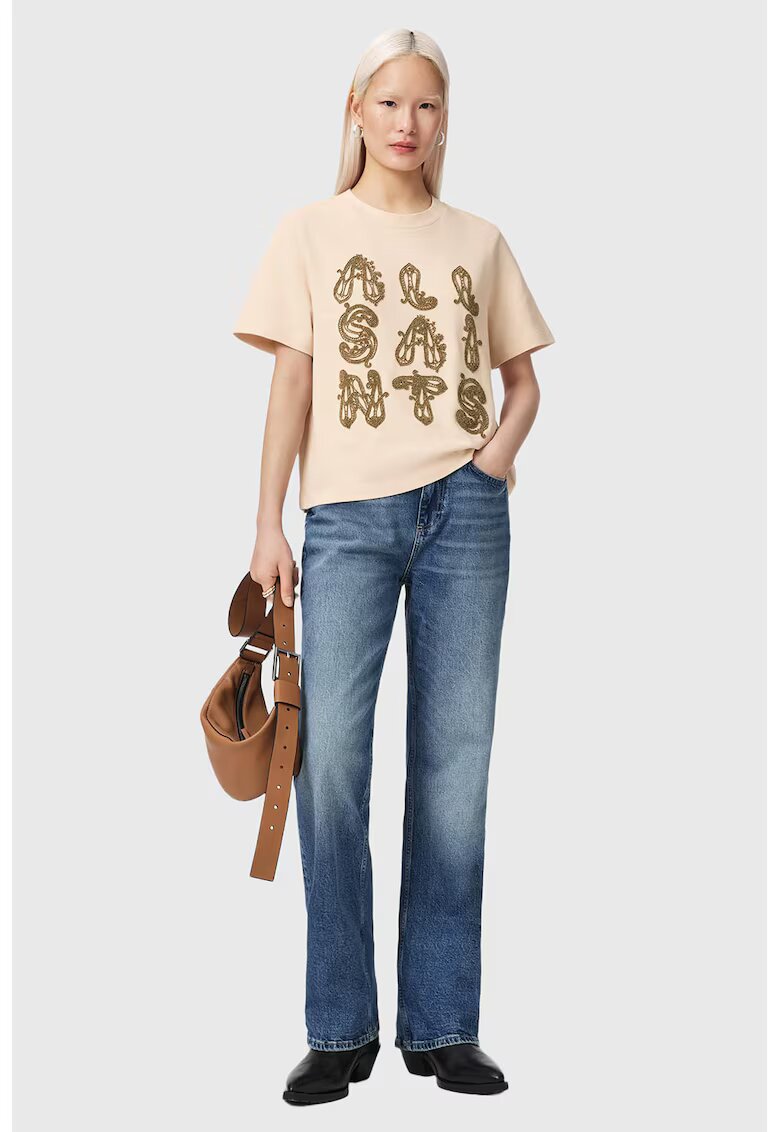 AllSaints Памучна тениска Ella с лого от мъниста