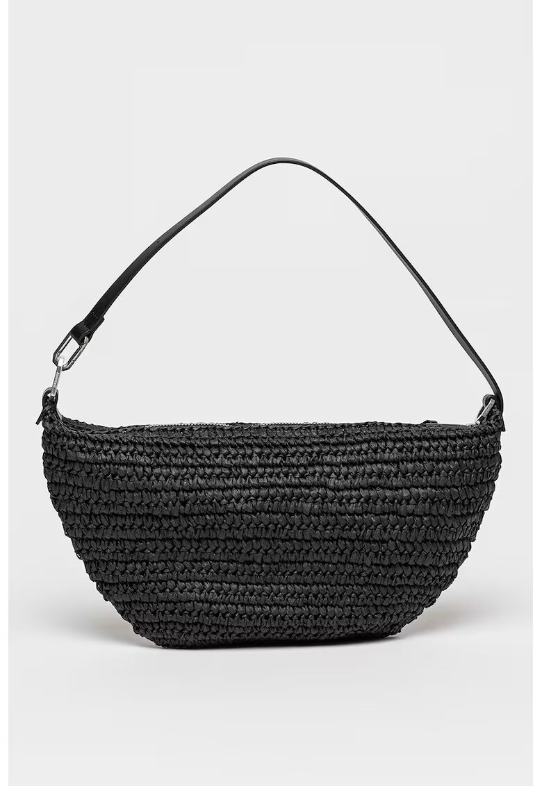 AllSaints Сламена чанта за рамо Luna с регулираща се кожена презрамка - Черен