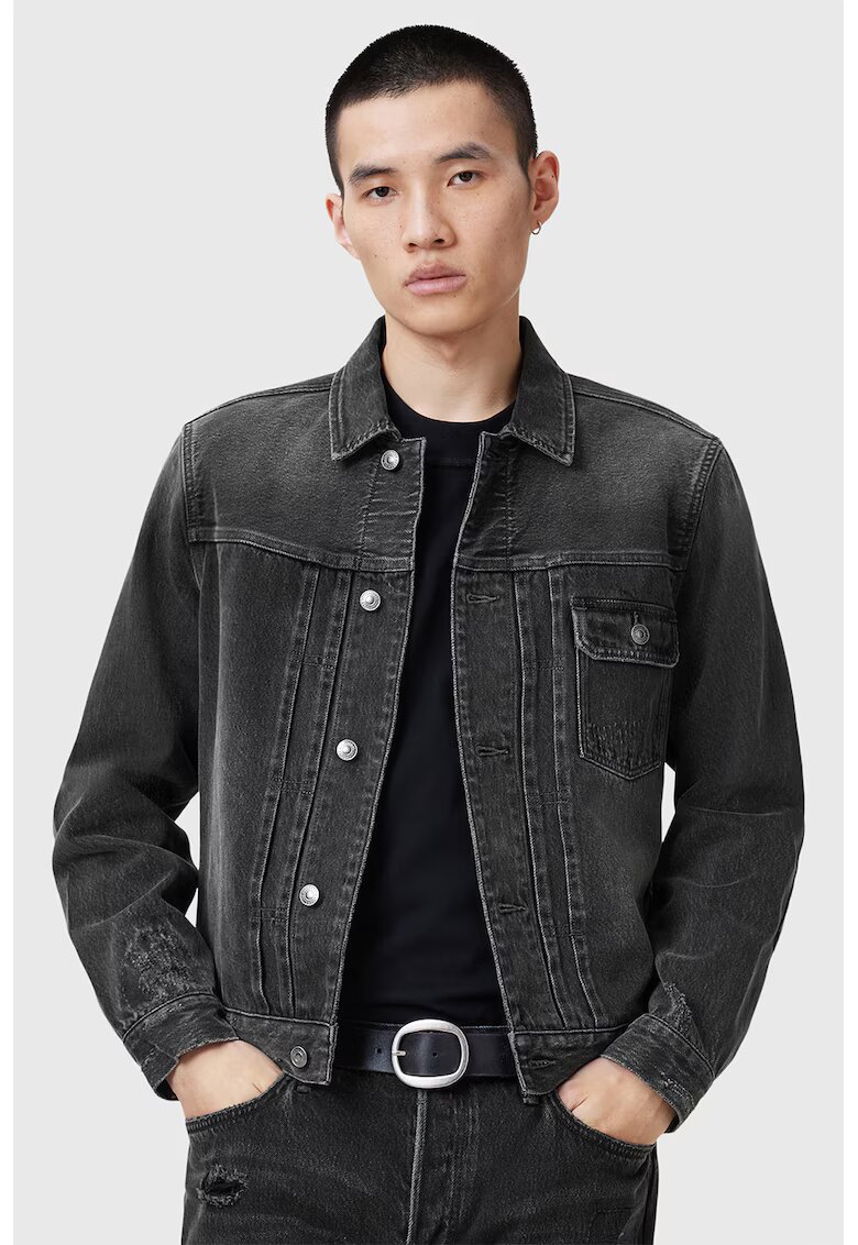 AllSaints Яке от деним с джоб - Избеляло черно/Антрацитно сиво