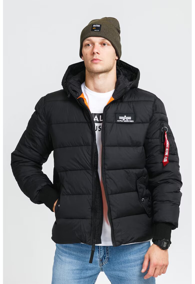 Alpha Industries Зимно гофрирано яке с качулка - Черен