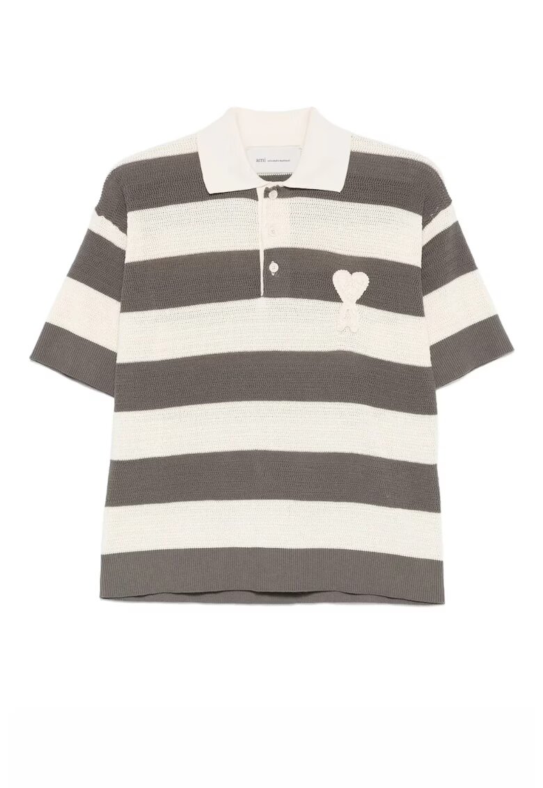 Ami paris Мъжка тениска - striped heart polo - Бял/Сив