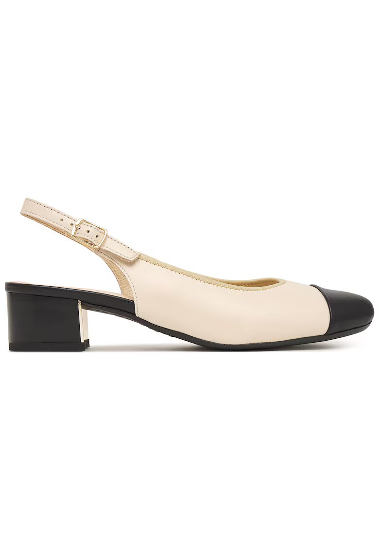 Ara дамски обувки slingback от естествена кожа с блоков ток - с катарама - заоблен връх - бежово/черно