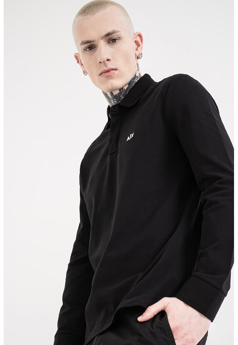 ARMANI EXCHANGE Блуза с яка и бродирано лого - Черен