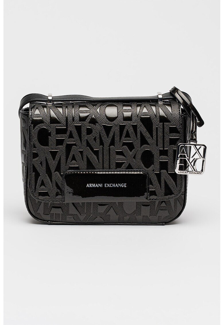 ARMANI EXCHANGE Чанта през рамо с капаче с лого и регулираща се презрамка - Черен