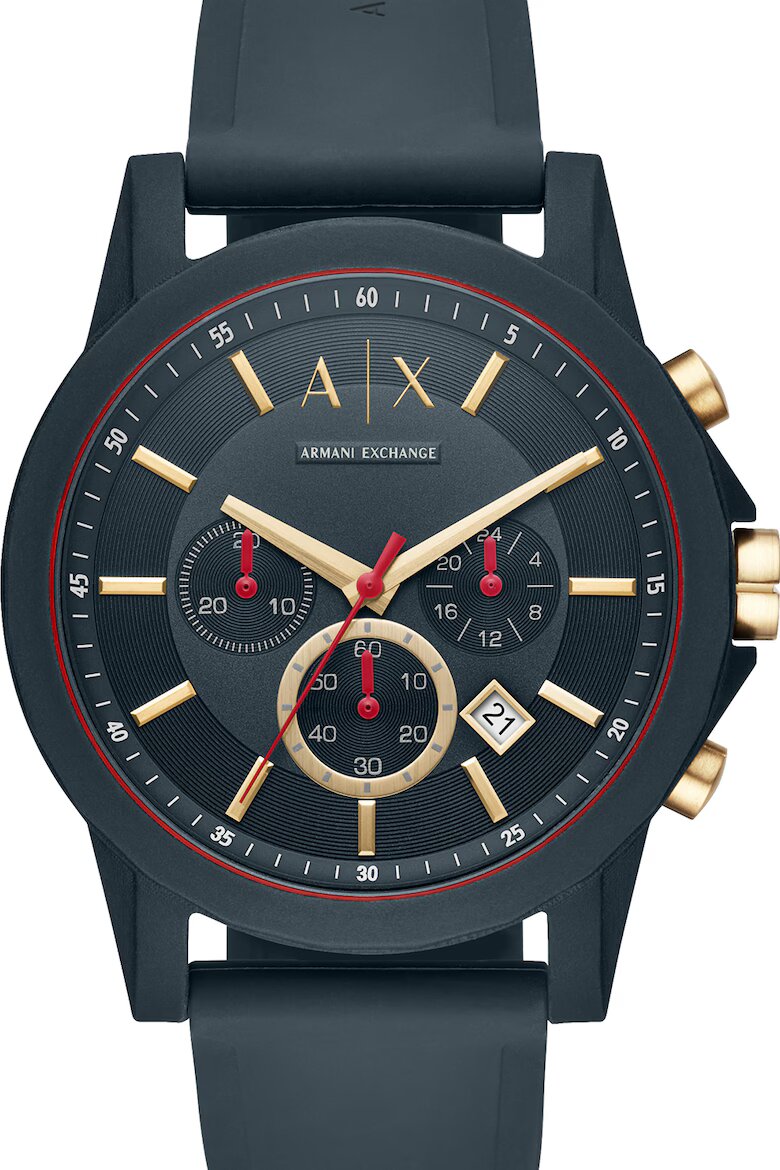 ARMANI EXCHANGE Часовник Outer Banks с хронограф и силиконова каишка Черен