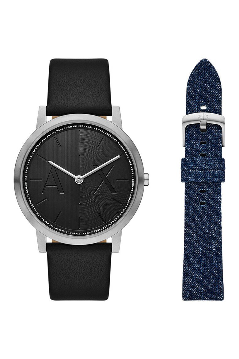 ARMANI EXCHANGE Часовник с кожена каишка и допълнителна от деним Черен/Тъмносин