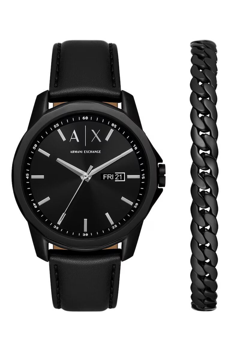 ARMANI EXCHANGE Часовник с кожена каишка и гривна от неръждаема стомана