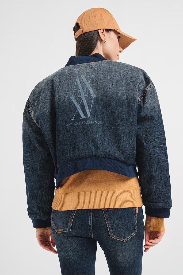 ARMANI EXCHANGE Дънково яке бомбър с лого и паднали ръкави - Син