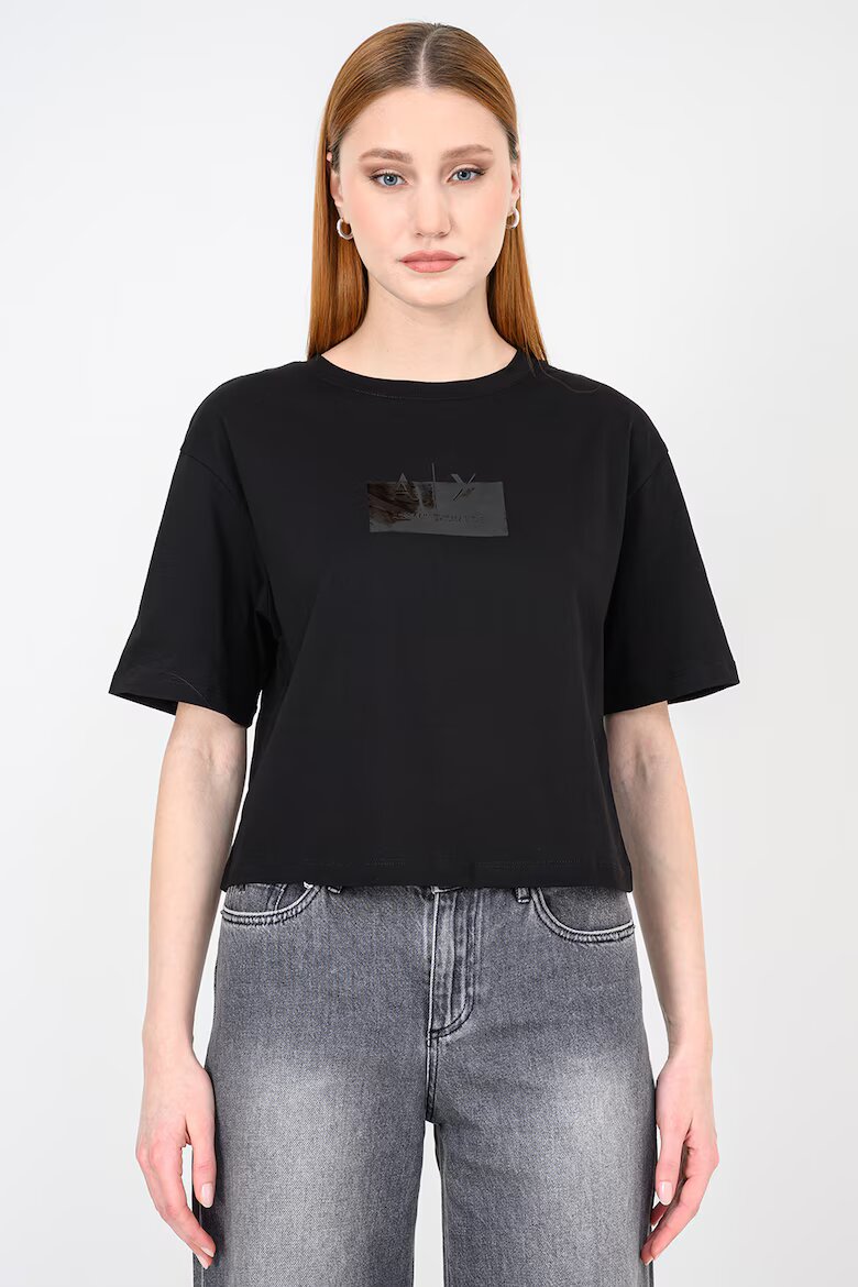 ARMANI EXCHANGE Къса памучна тениска с лого Черен