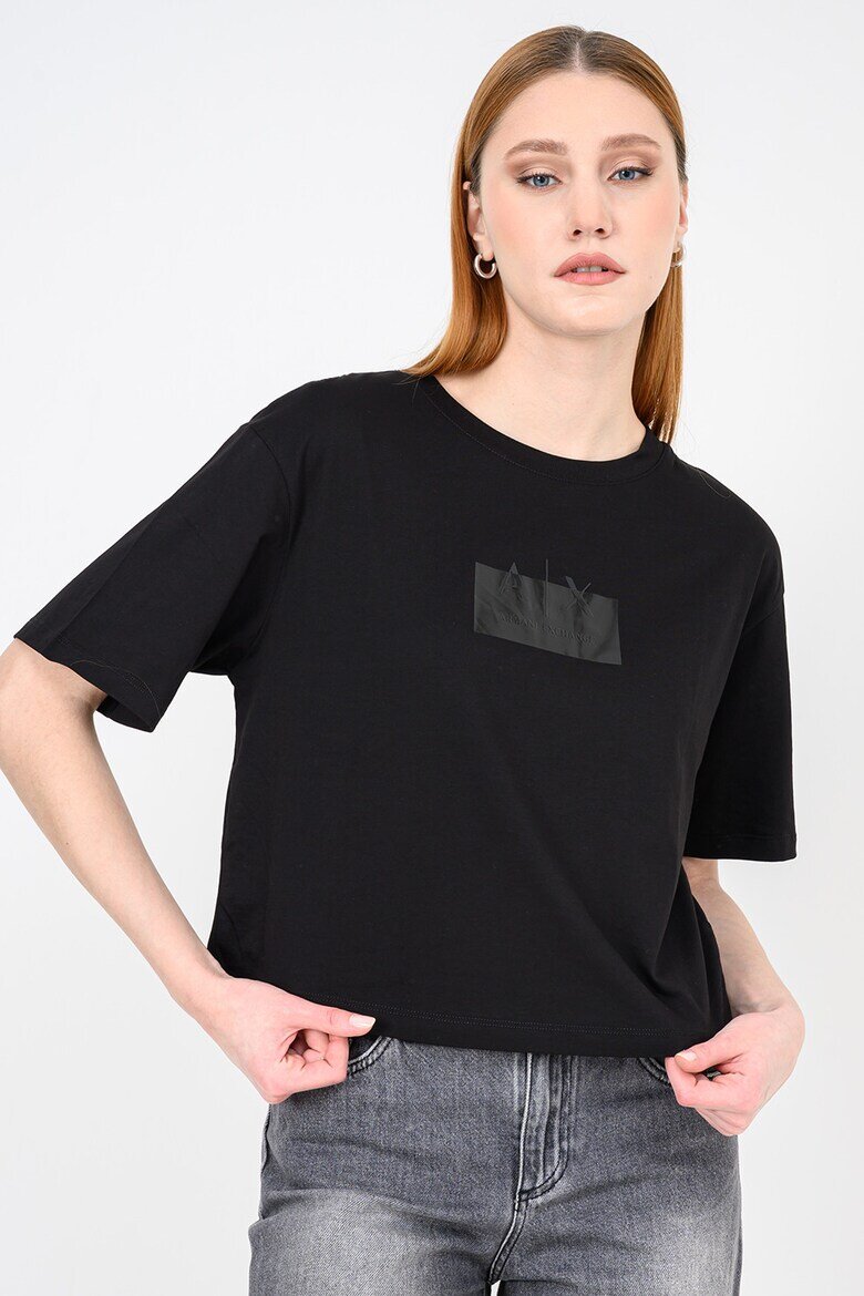 ARMANI EXCHANGE Къса памучна тениска с лого Черен