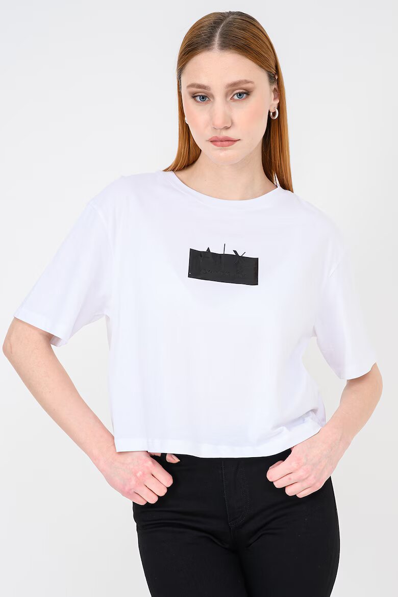 ARMANI EXCHANGE Къса памучна тениска с лого Черен/Бял