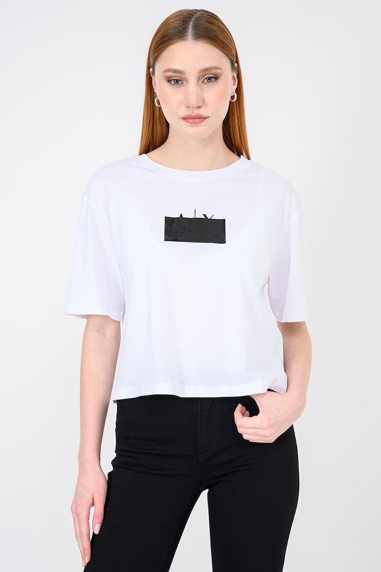 ARMANI EXCHANGE Къса памучна тениска с лого Черен/Бял