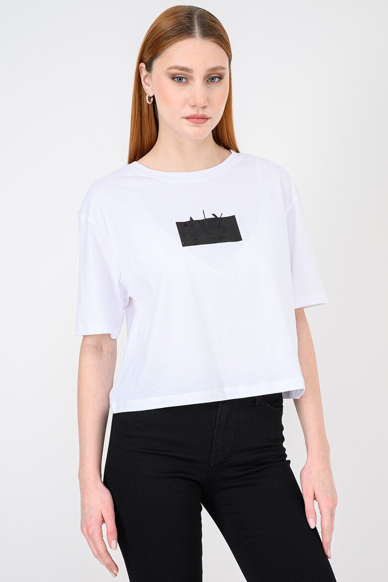 ARMANI EXCHANGE Къса памучна тениска с лого Черен/Бял