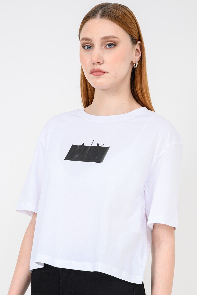 ARMANI EXCHANGE Къса памучна тениска с лого Черен/Бял