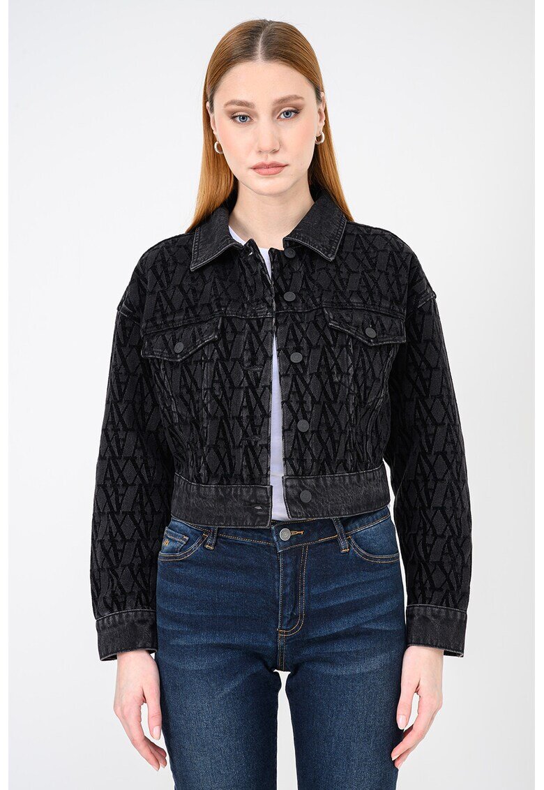 ARMANI EXCHANGE Късо дънково яке с лога - Избеляло черно