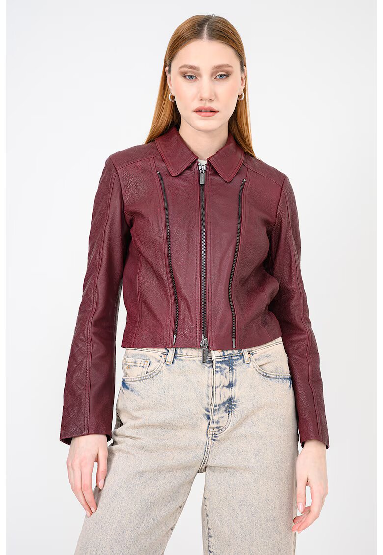 ARMANI EXCHANGE Късо кожено яке с класическа яка - Тъмновиолетов