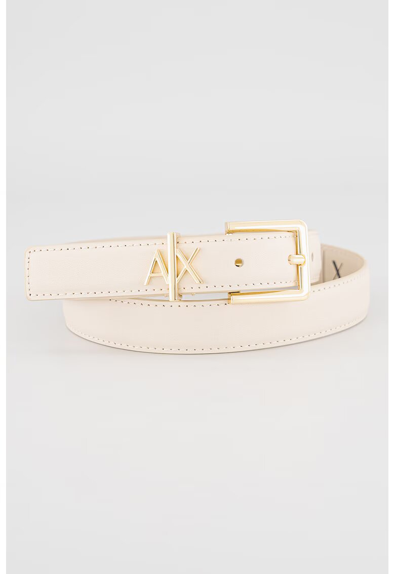 ARMANI EXCHANGE Кожен колан с метално лого - Черен/Бежов