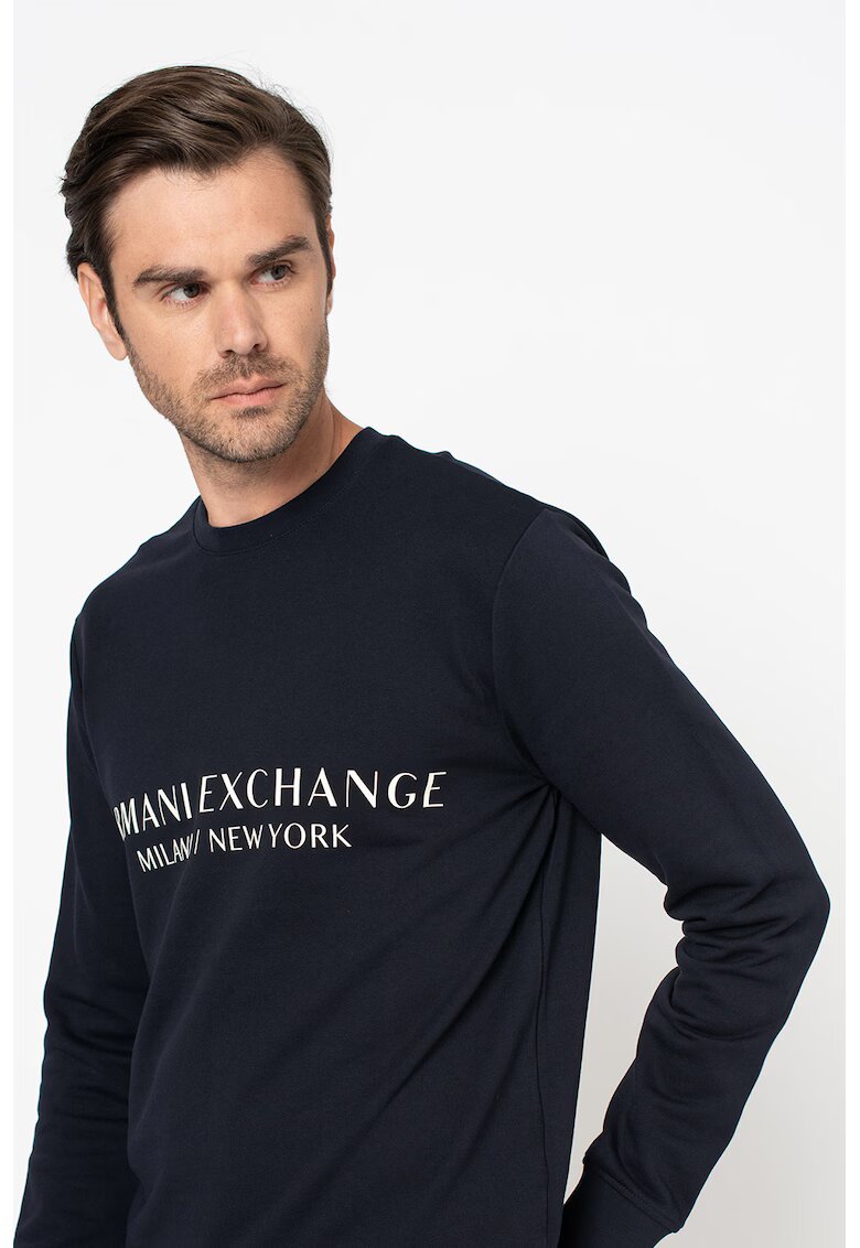 ARMANI EXCHANGE Памучен суитшърт с лого - Мръснобял/Тъмносин