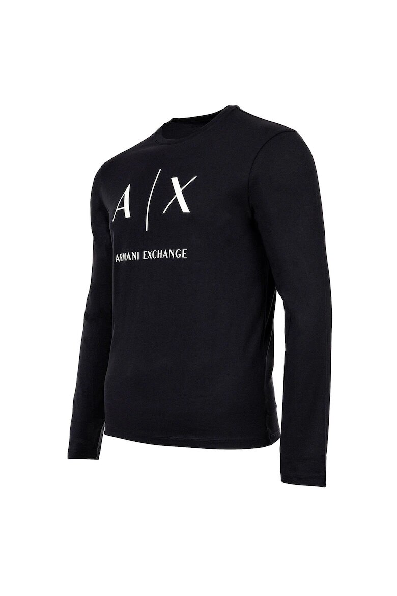 ARMANI EXCHANGE Памучна слим блуза с лого Тъмносин