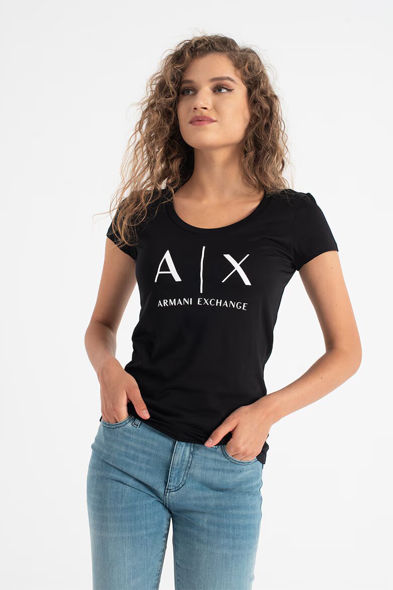 ARMANI EXCHANGE Памучна слим тениска Черен/Бял