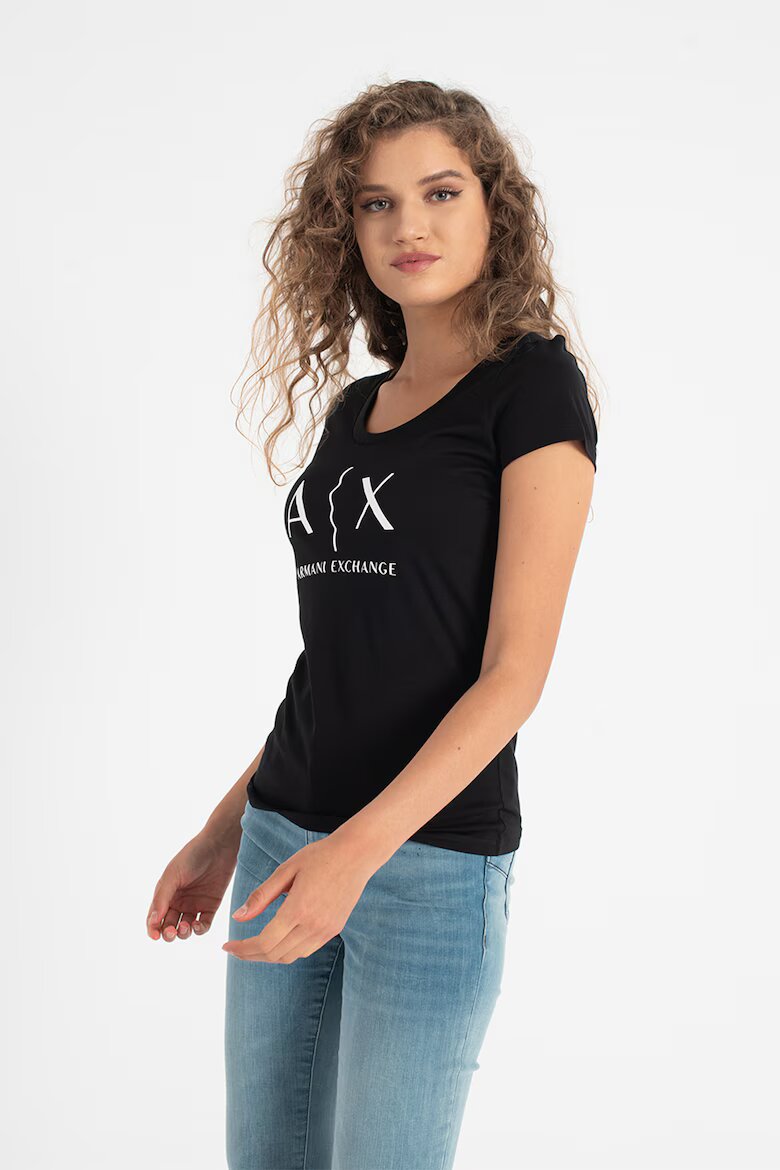 ARMANI EXCHANGE Памучна слим тениска Черен/Бял