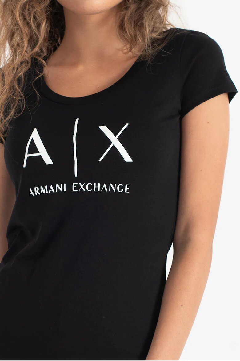 ARMANI EXCHANGE Памучна слим тениска Черен/Бял