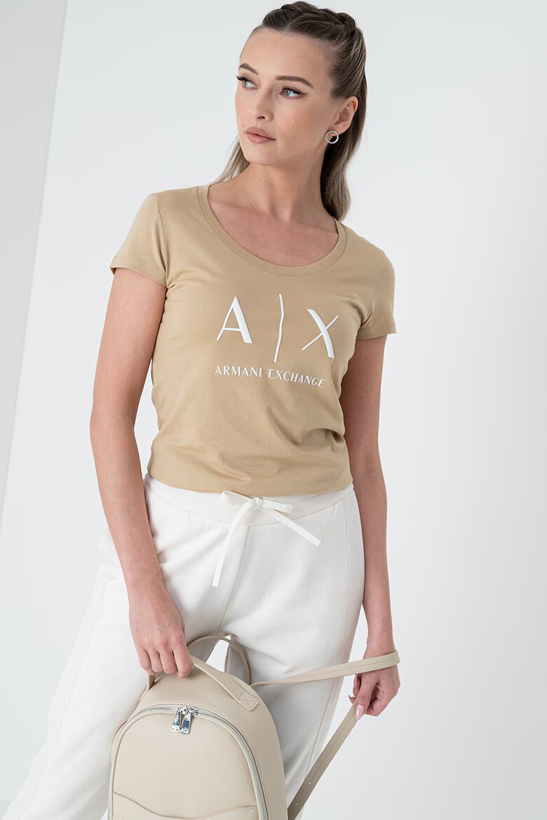 ARMANI EXCHANGE Памучна слим тениска Камел