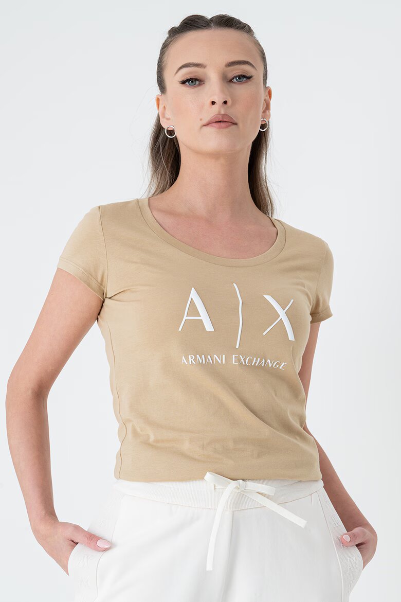 ARMANI EXCHANGE Памучна слим тениска Камел