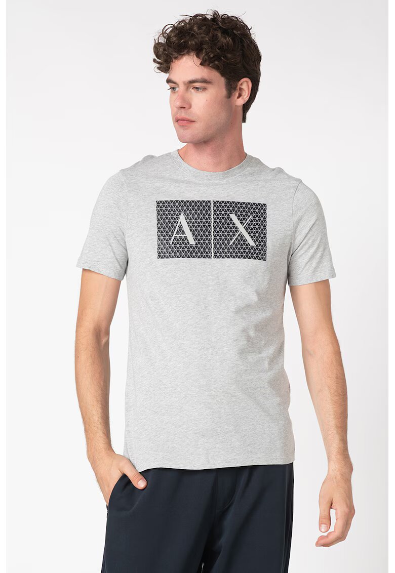 ARMANI EXCHANGE Памучна слим тениска с лого - Черен/Сив меланж